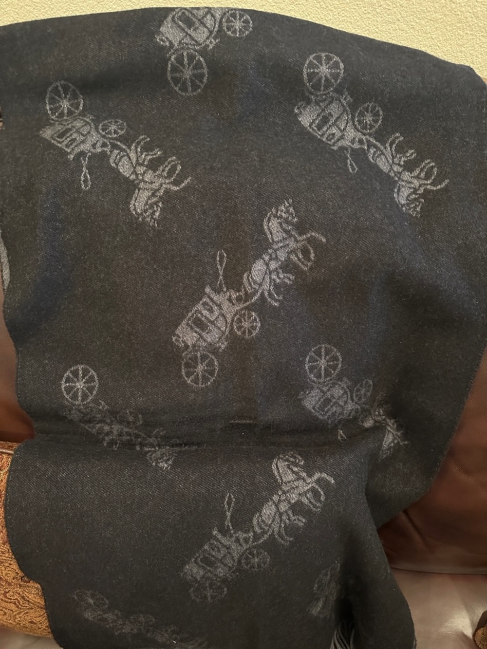 Coach Black and Gray Horse & Carriage Fringe Scarf - Picture 2 of 2